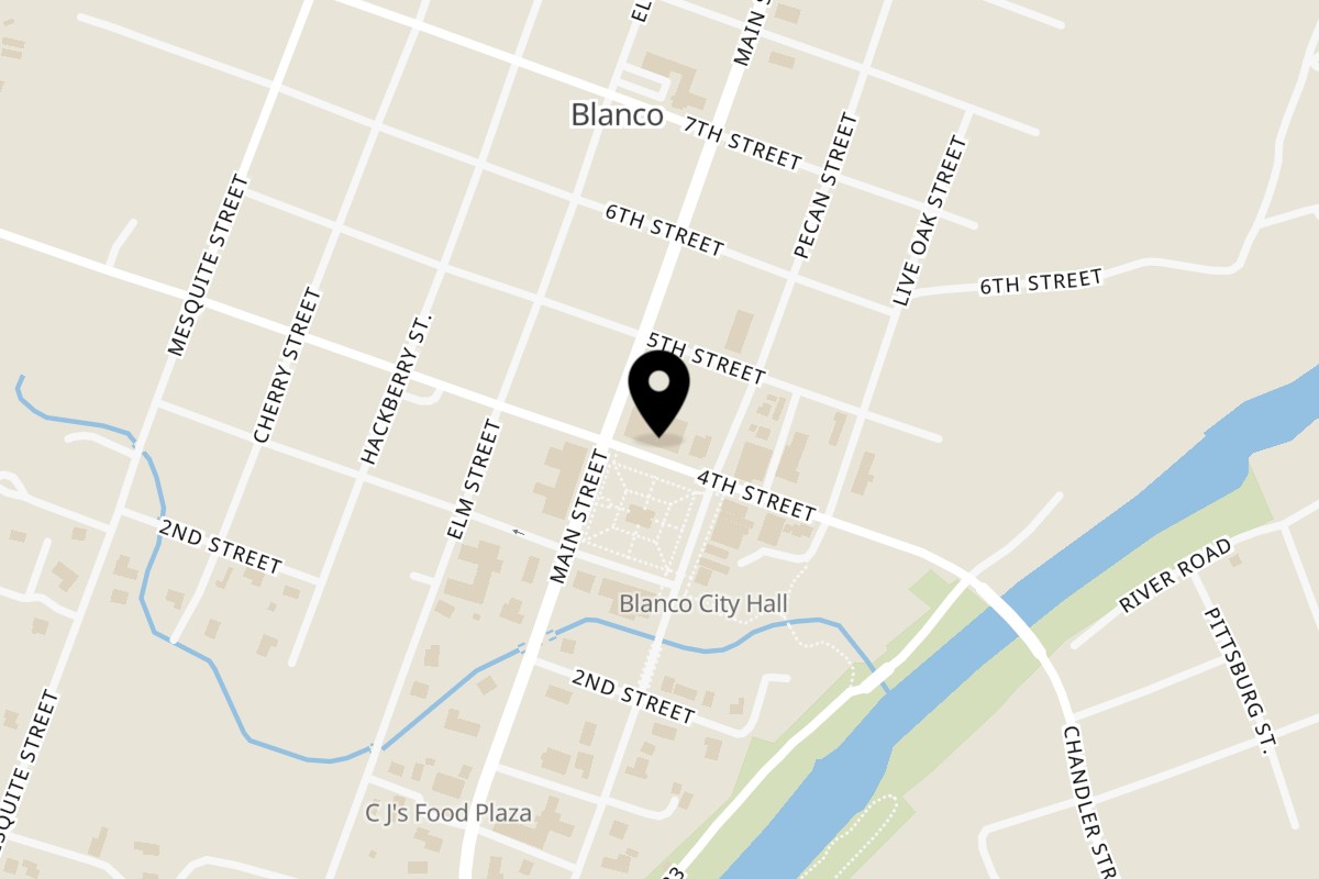 Map showing the location of Redbud Cafe on 410 4th St in Blanco